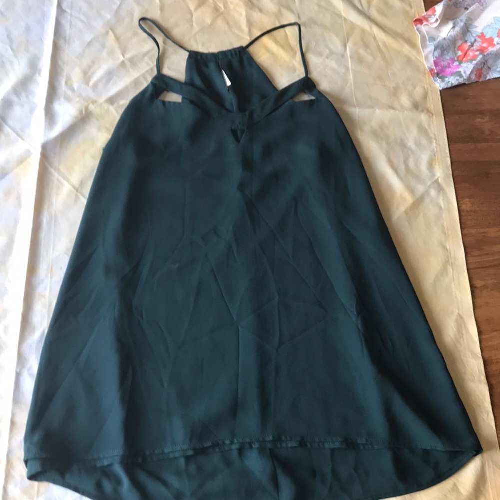 Pine green, flowy tank top with cut outs